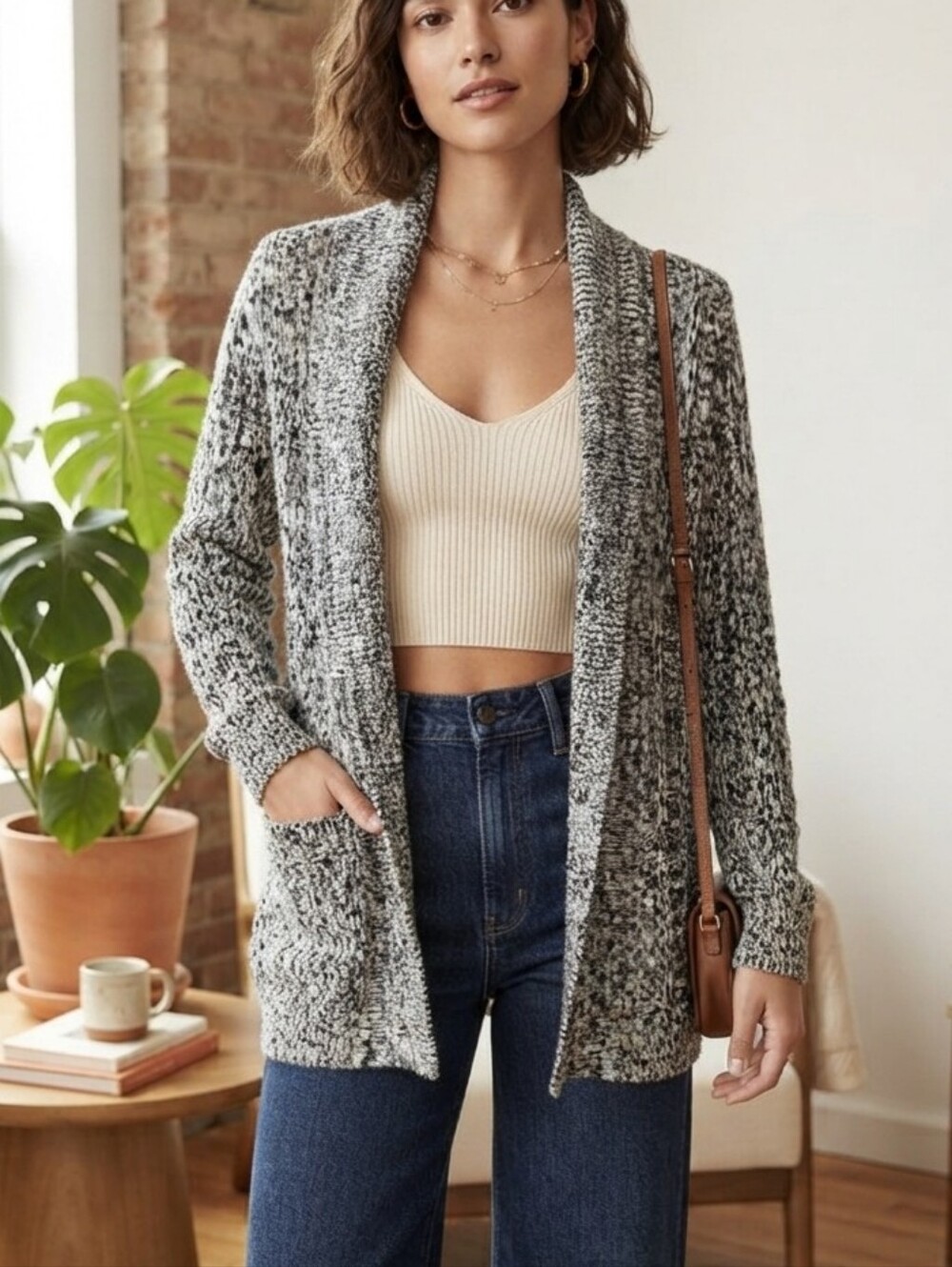 Leifsdottir by Anthropologie Black & White Chunky Knit Cardigan Sweater